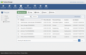 Personnel List View The Personnel list view displays your company's master list of personnel.
Filter by Group, Location, Role, Active/Inactive Status, or use the Search box to quickly
locate a person in the list.