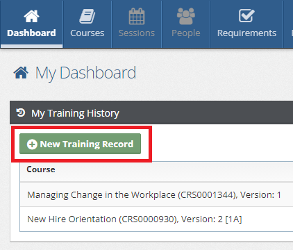 MyDashboardNewTrainingRecordButton