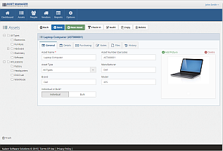 Asset - General tab The General tab on the asset form is the default view which appears when you open an asset record. Here you can enter the asset name, number, picture, and more.