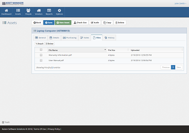 Asset - Files tab Upload any type of file on the Files tab.