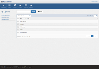 Options - Selection Fields You can manage the selection field values on the Options - Selection Fields page