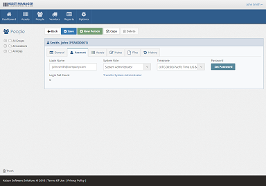 Personnel - Account tab Manage the account information on the Account tab.