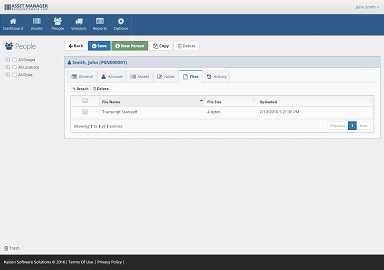 Personnel - Files tab You can upload any type of files on the Files tab.