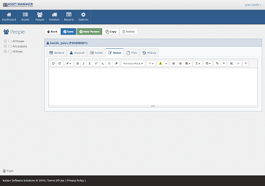 Personnel - Notes tab Enter any Notes in rich text format on the Notes tab.